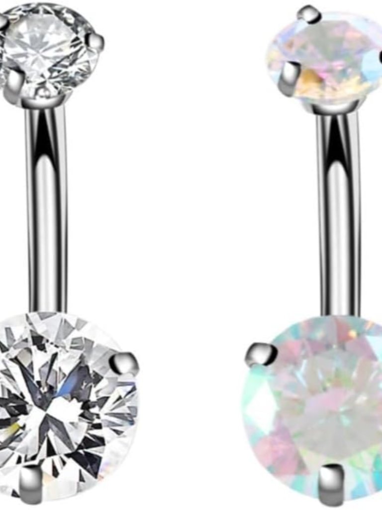14g Surgical Steel Belly Button Rings Internally Threaded Round Cz Navel Barbel